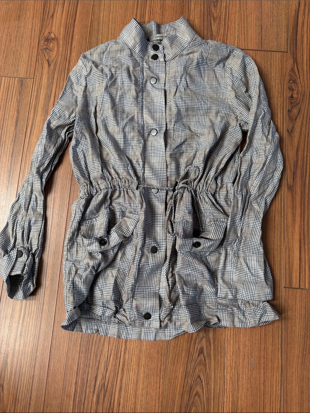 Zara Gray Plaid Utility Jacket with Drawstring Waist